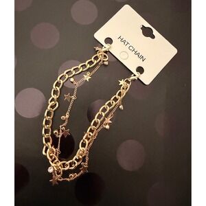 Gold Star Layered Hat Chain Accessory Rhinestone Charm Cap Jewelry Western Style